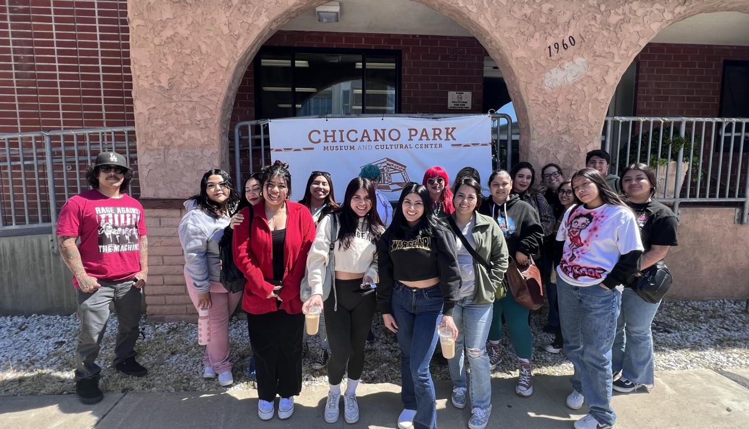 Students outside Chicano Park in San Diego
