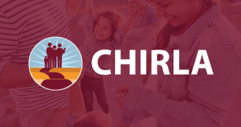 CHIRLA Logo with people in background