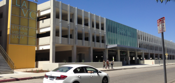 Car driving towards the LAVC Parking Structure