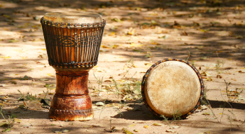 Pair of African drums on the ground