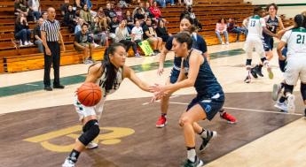 Women's Basketball player dribbling the basketball