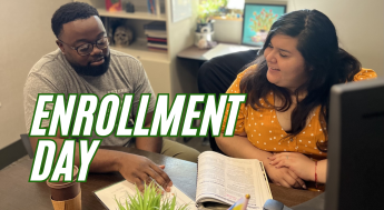 Student meeting with counselor at Enrollment Day