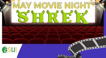 movie theatre with theltters shrek on a sceen