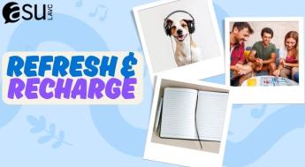 blue banner with puppies and people journaling