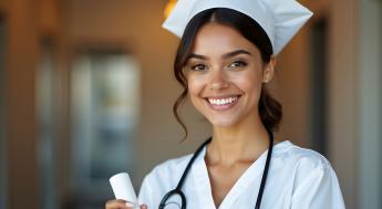 Female nursing graduate with white cap and diploma