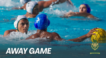 Monarchs Men's Water Polo game scene featuring players on the pool with the text "away game" in the bottom left corner.