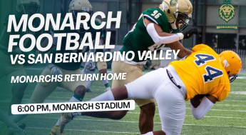 Monarch football team competes against San Bernardino Valley in an intense game on the field.