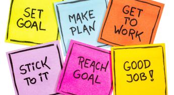 Set goal, make plan, get to work, stick to it, reach goal, good job!