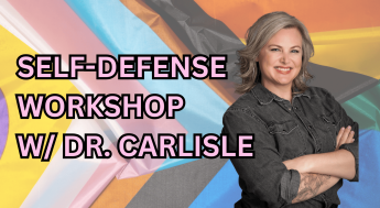 Picture of Dr. Vanessa Carlisle with the pride flag background.