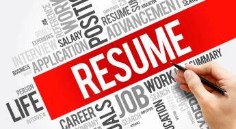 Multiple text and words overlapping and creating traffic junction, with a large red rectangle in the middle with the word RESUME in bold white font