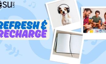 blue banner with puppies and people journaling