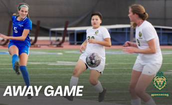 Monarchs Women's Soccer game scene featuring players on the field with the text "away game" in the bottom left corner.