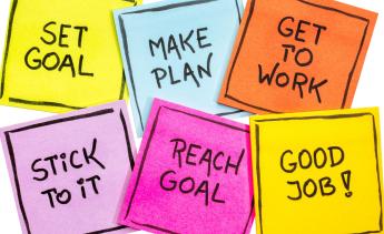 Set goal, make plan, get to work, stick to it, reach goal, good job!