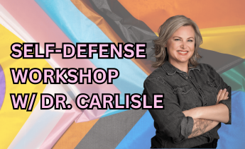 Picture of Dr. Vanessa Carlisle with the pride flag background.