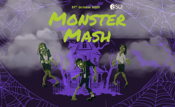 purple and black background with three zombies. 
