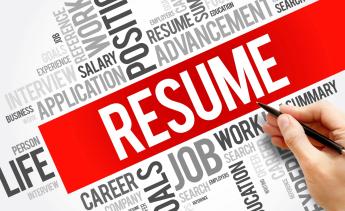 Multiple text and words overlapping and creating traffic junction, with a large red rectangle in the middle with the word RESUME in bold white font