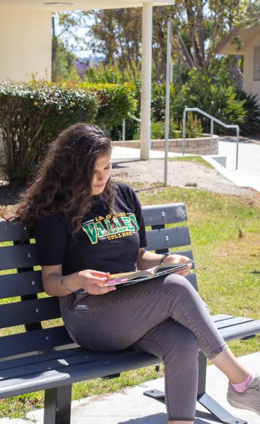 Girl Reading Seated on a Bench