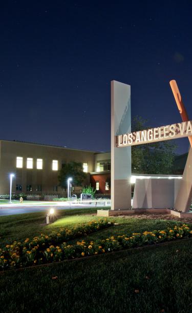 Los Angeles Valley College Monument illuminated at night