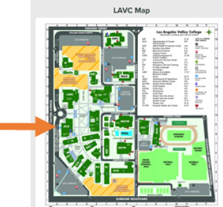 Map of LAVC with orange arrow pointing to ACA building. 