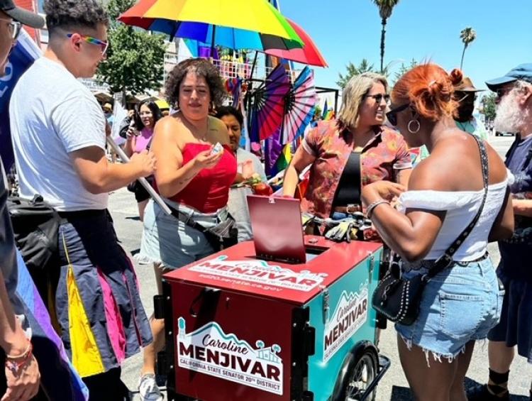 San Fernando Valley Pride with students and Senator Mejivar giving out paletas