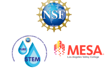 PURE STEM M+ Logo with NSF, PURE STEM, and MESA logos together in a triangular shape. Below the logos, PURE STEM M+ is in all bold and captilized.