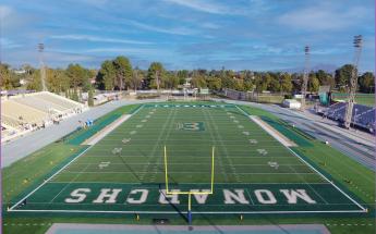Aerial shot of the football field in Monarch Stadium
