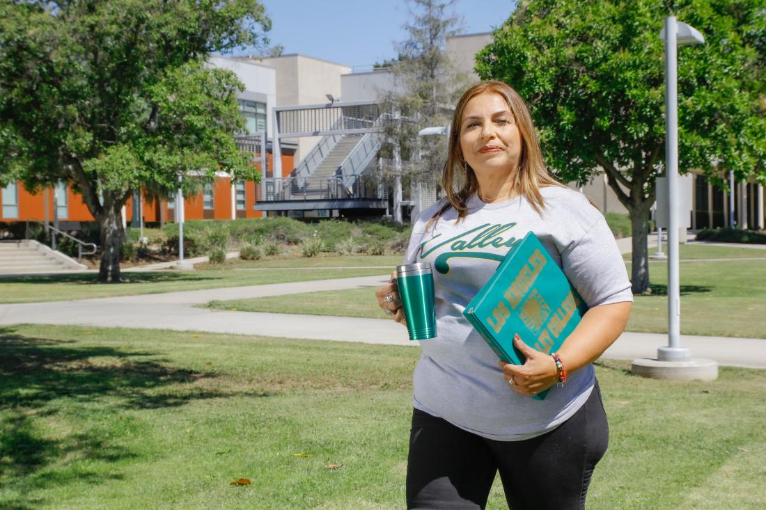 Student at LAVC Campus with Merch