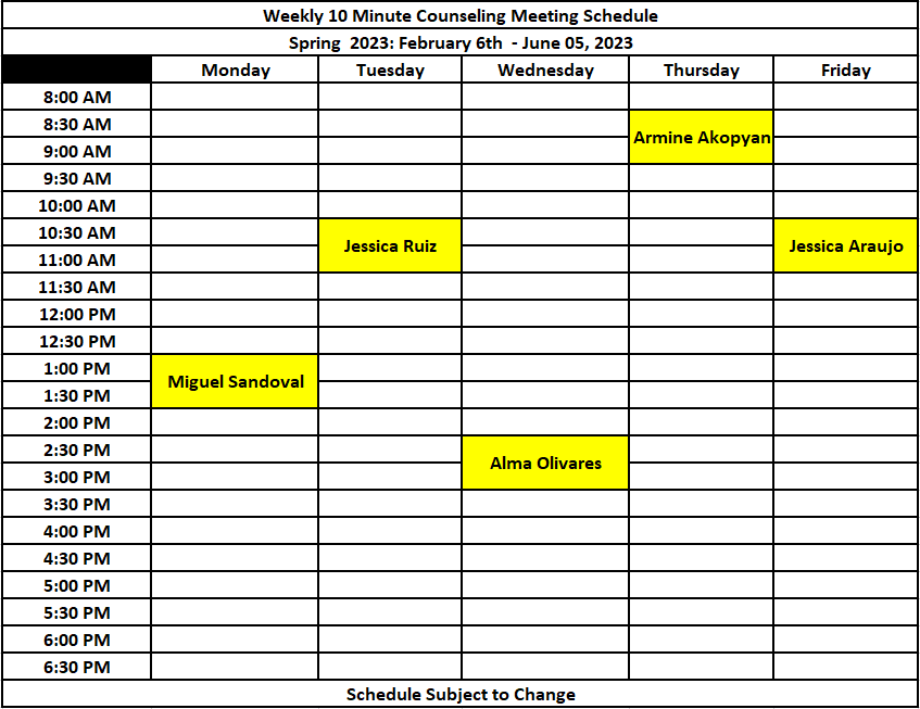 Spring 23 EOPS 10 Minute Counseling Appointment Schedule