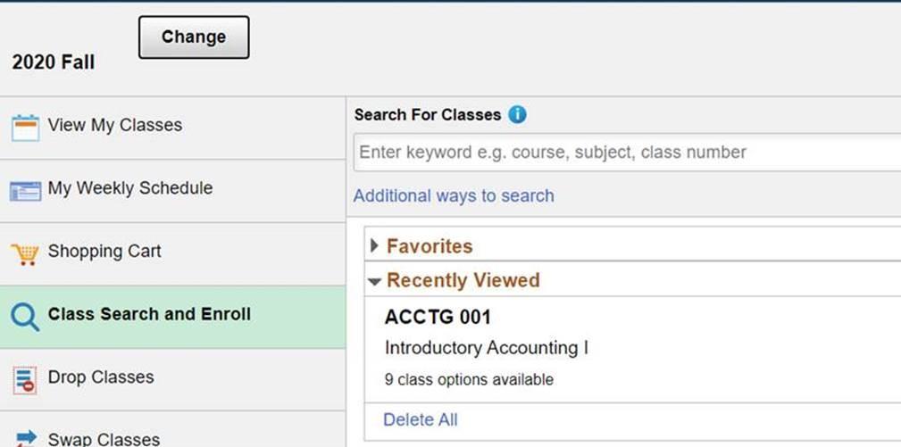 Search for classes screenshot in Student Portal