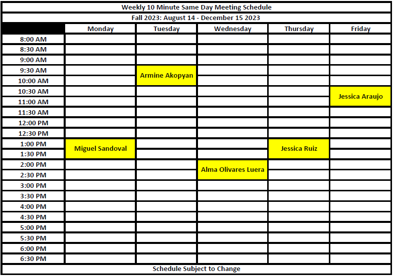 EOPS Counseling Schedule
