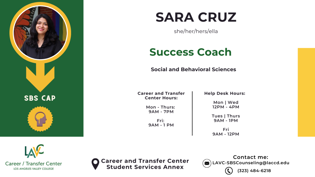 Sara Cruz Social and Behavioral Sciences Contact Card