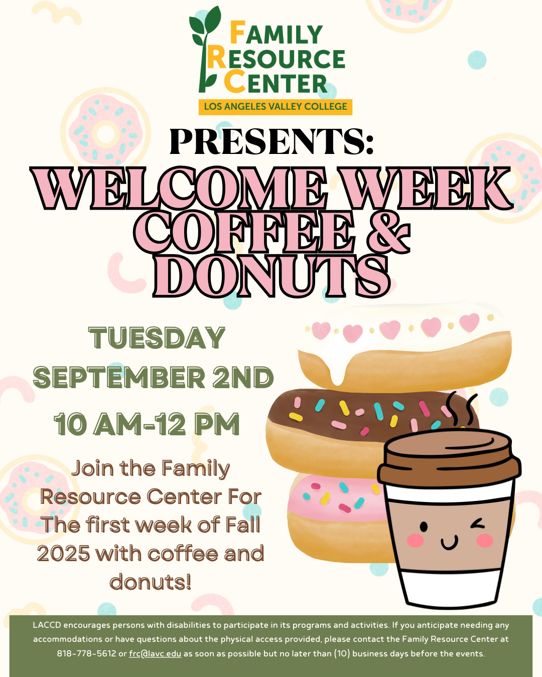 Welcome week flyer coffee and donuts