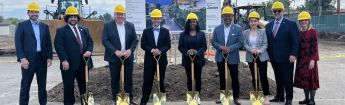 College, District, and elected officials holding gold shovels at the Academic Complex 1 Groundbreaking ceremony