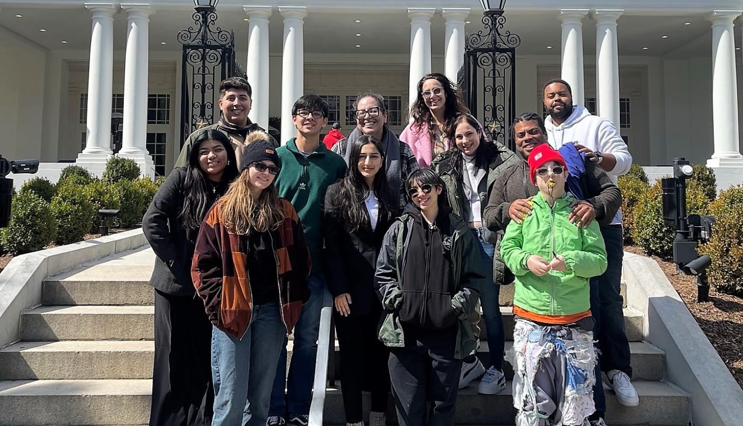Students standing outside of the White House